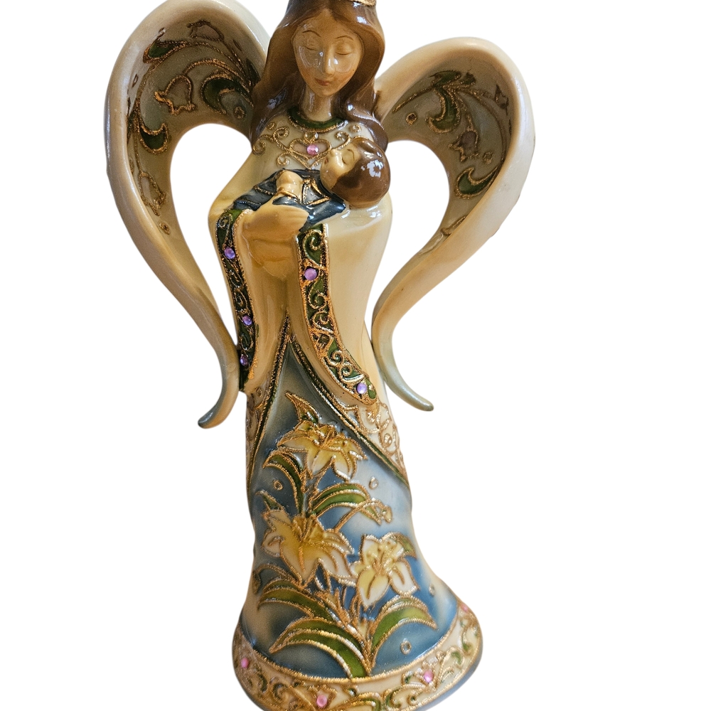 Roman Inc Angel Mother & Child Figurine 8.5 In Gold Floral Religious Decor MS72